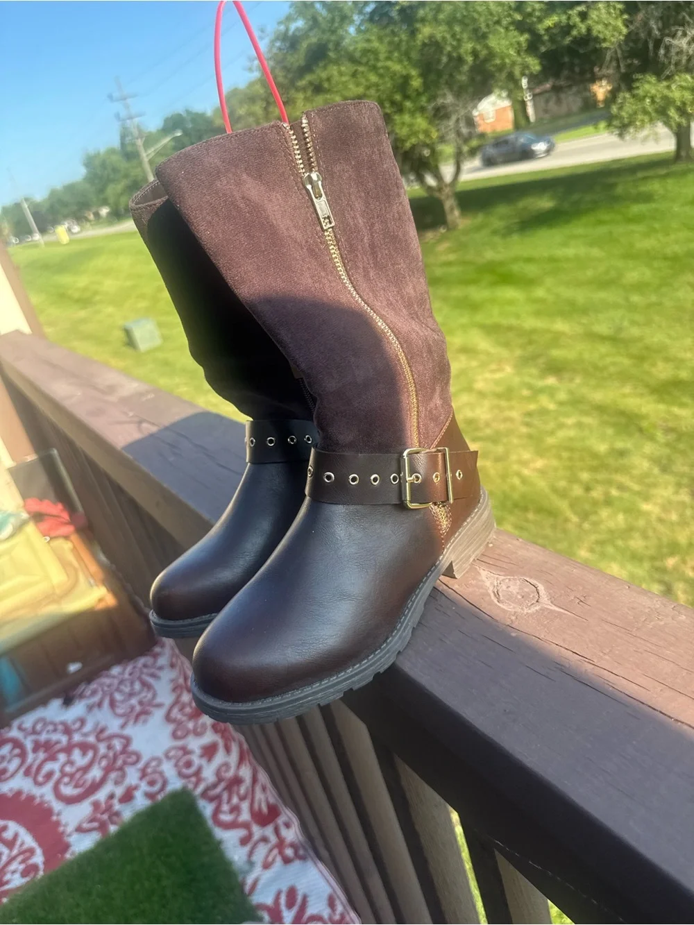 Kids Brown Suede and Leather Buckle Boots